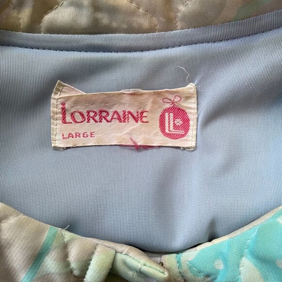 Vintage Lorraine Pastel Blue & Aqua Button-Up Quilted Robe With Floral Pattern S - Picture 5 of 5